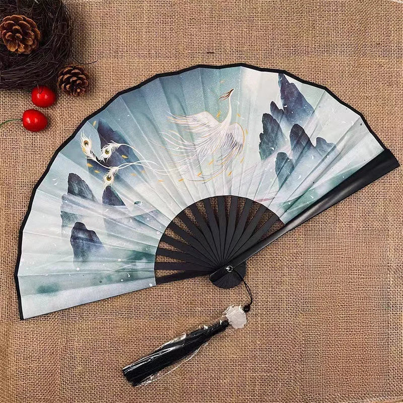 Chinese Style Folding Fan Classical Dancing Cloth Fan Vintage Plastic Animal Dragon Printing Hand Held Fans Photo Props Cosplay Oasis Select Style 4