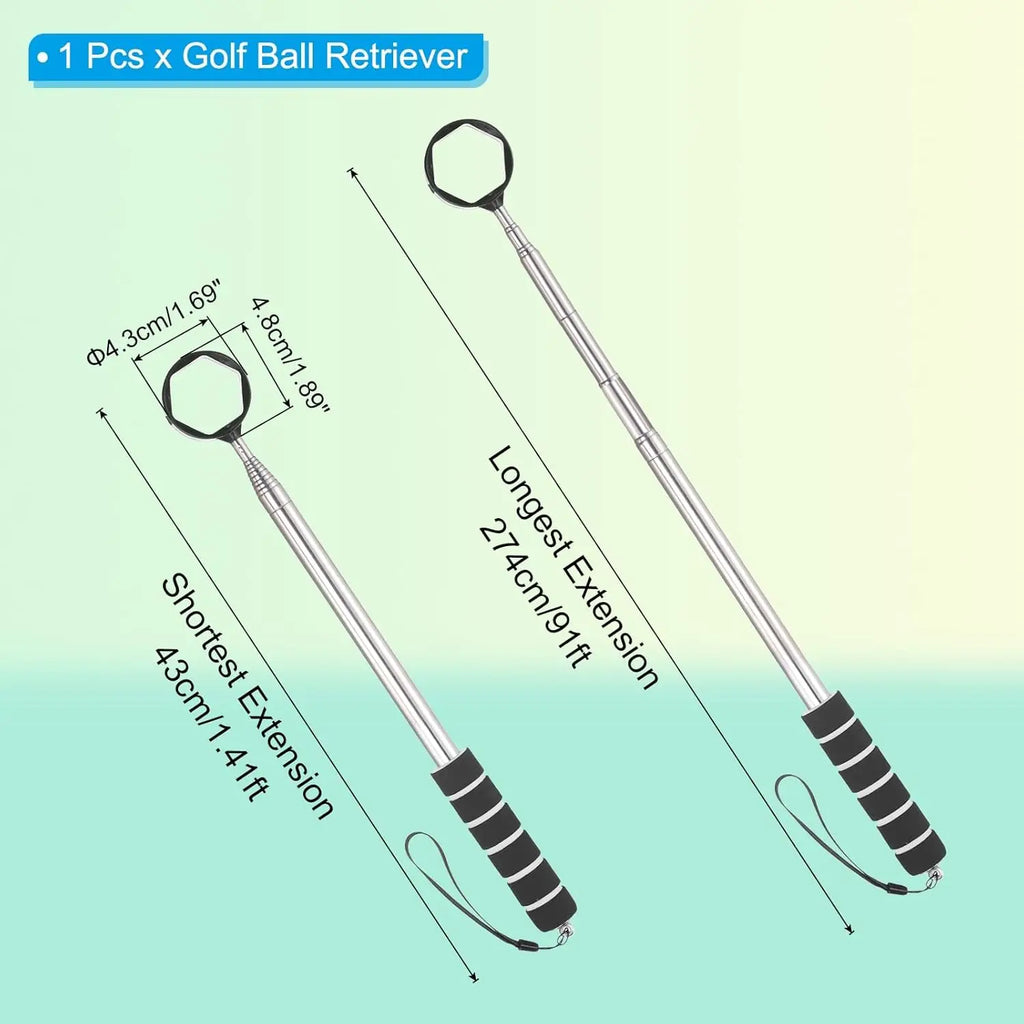Telescopic Golf Ball Retriever Extendable Aluminum Shaft Lightweight Grabber Lanyard Pond Lake Water Hazard Golf Accessories Oasis Select
