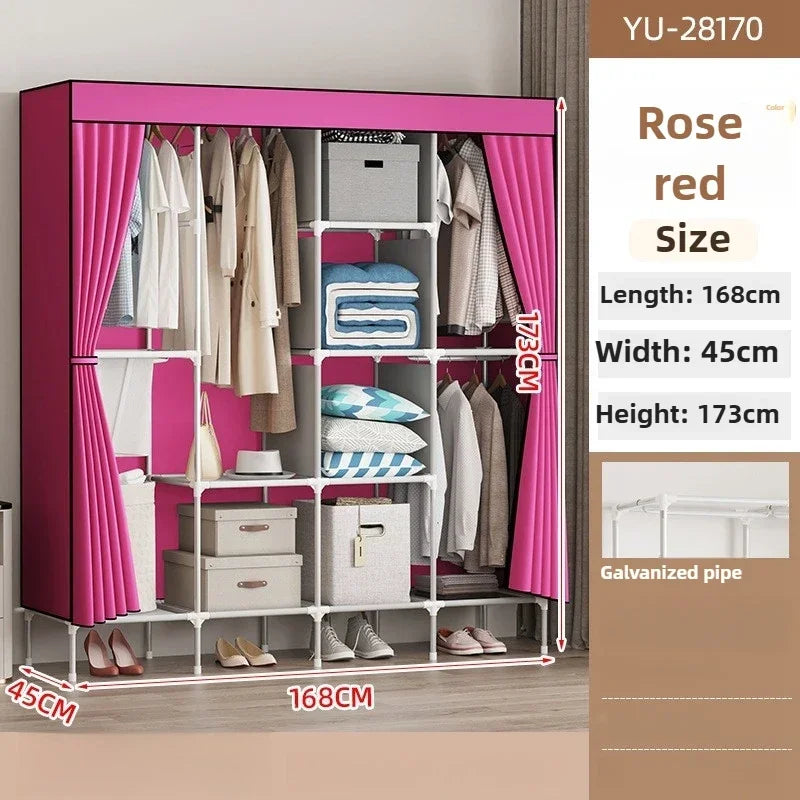 Cloth wardrobe steel pipe bold reinforcement zipper fully enclosed single dormitory wardrobe non-woven wardrobe Durable Oasis Select Pink