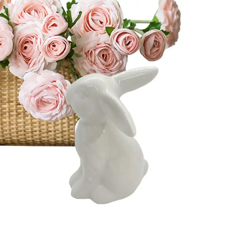 Easter Bunny Ceramics Figurines Porcelain Holiday Rabbit Decoration Sculpture Easter Bunny Sculpture Desk Ornament for Dining Oasis Select