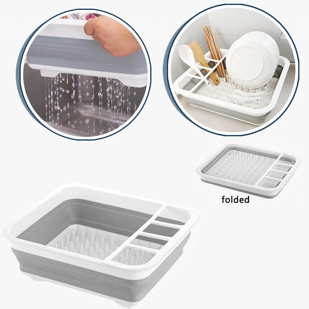 Collapsible Dish Drying Rack, Sink Dinnerware Organizer Storage Tray, Portable Foldable Dish Drainer for Kitchen RV Camper Van Oasis Select