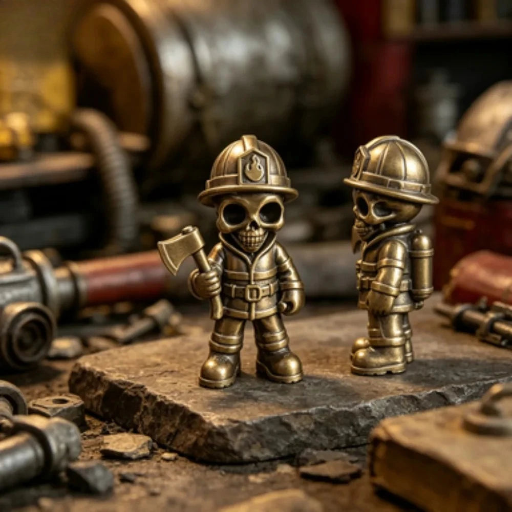 Axe Skeleton Firefighter Figurines Gothic Fireman Statue Whimsical Skull Firefighter Ornament for Home Office Desktop Decor Gift Oasis Select