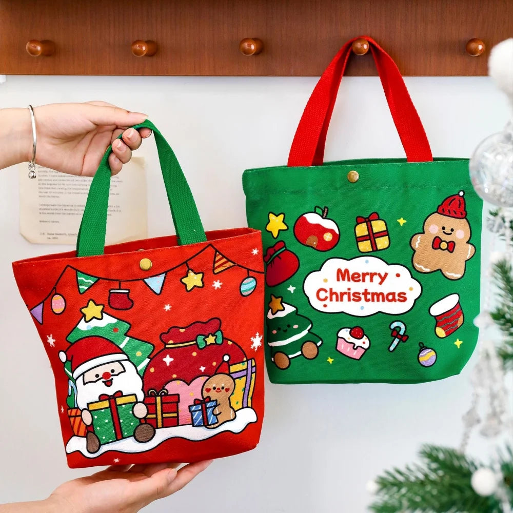 Christmas Canvas Tote Bag | Santa & Elk Festive Gift Bag