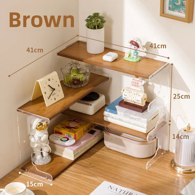 Solid wood bookshelf Corner shelf Student desk storage rack Simple desk storage rack Household desk bookcase Oasis Select Brown 41cm