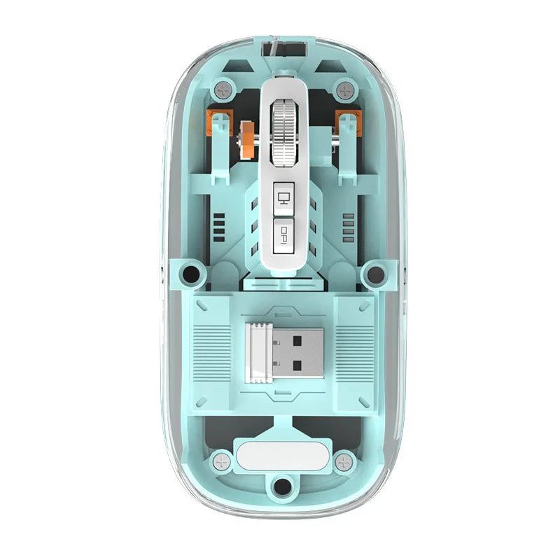 3 Modes Wireless Bluetooth Transparent Gaming Mouse DPI Adjustable Rechargeable Battery Display Silent Mice for PC ipad Laptop Oasis Select Blue