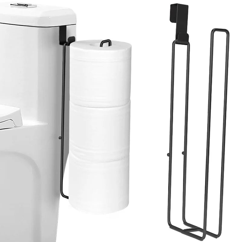 Self-Adhesive Toilet Paper Holder, Black Iron Bathroom Tissue Rack with Towel Bar, No-Drill Wall Mount, Bathroom Storage Oasis Select