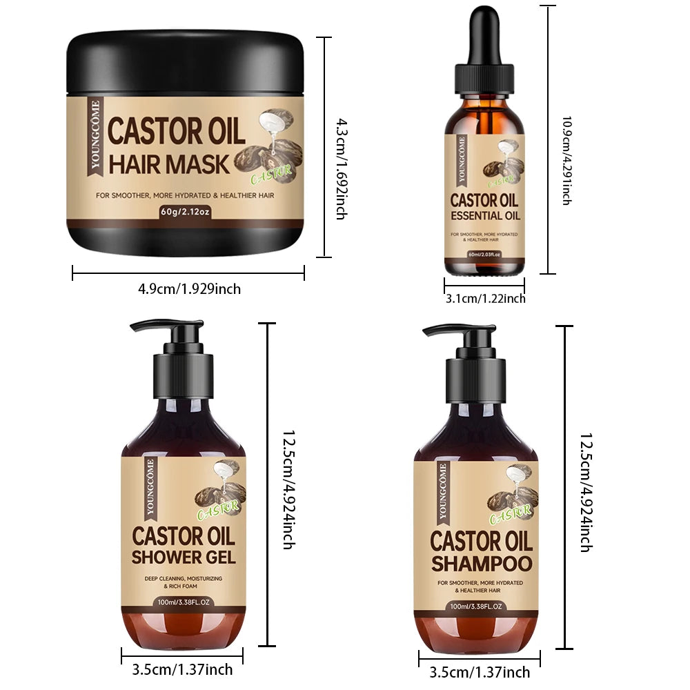 Castor Oil Hair Care Set – Shampoo, Oil, Mask & Shower Gel | 4-Pc Hair Care Set Oasis Select