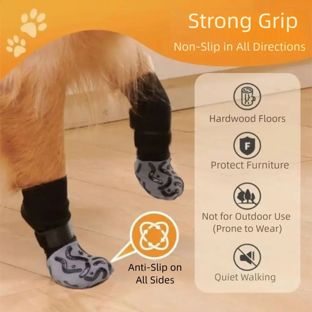 4PCS Anti-Slip Cozy Dog Socks Anti-Scratch Strong Grip Knitted Socks Adjustable Band Cotton Paw Protector Wooden Floors Oasis Select