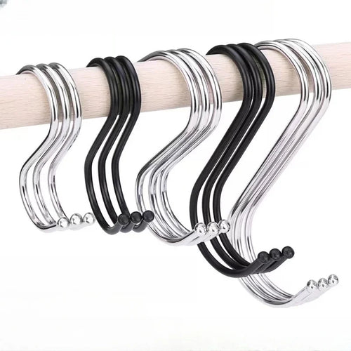 10PCS Stainless Steel S-shaped Hooks Heavy Duty Metal Hanging Multi-functional Coat Hook For Kitchen Bathroom Home Fastener Oasis Select