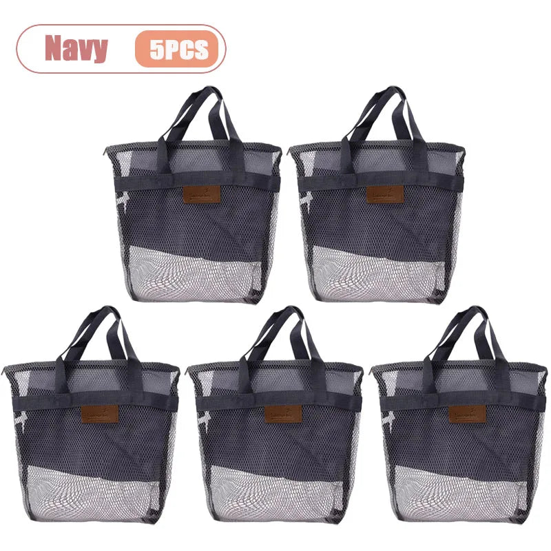 1-5PCS Large Mesh Beach Tote Bag for Swimming Pool Travel Portable Handy Storage Pouch for Wet Clothes Toiletries Towel Oasis Select Navy-5PCS