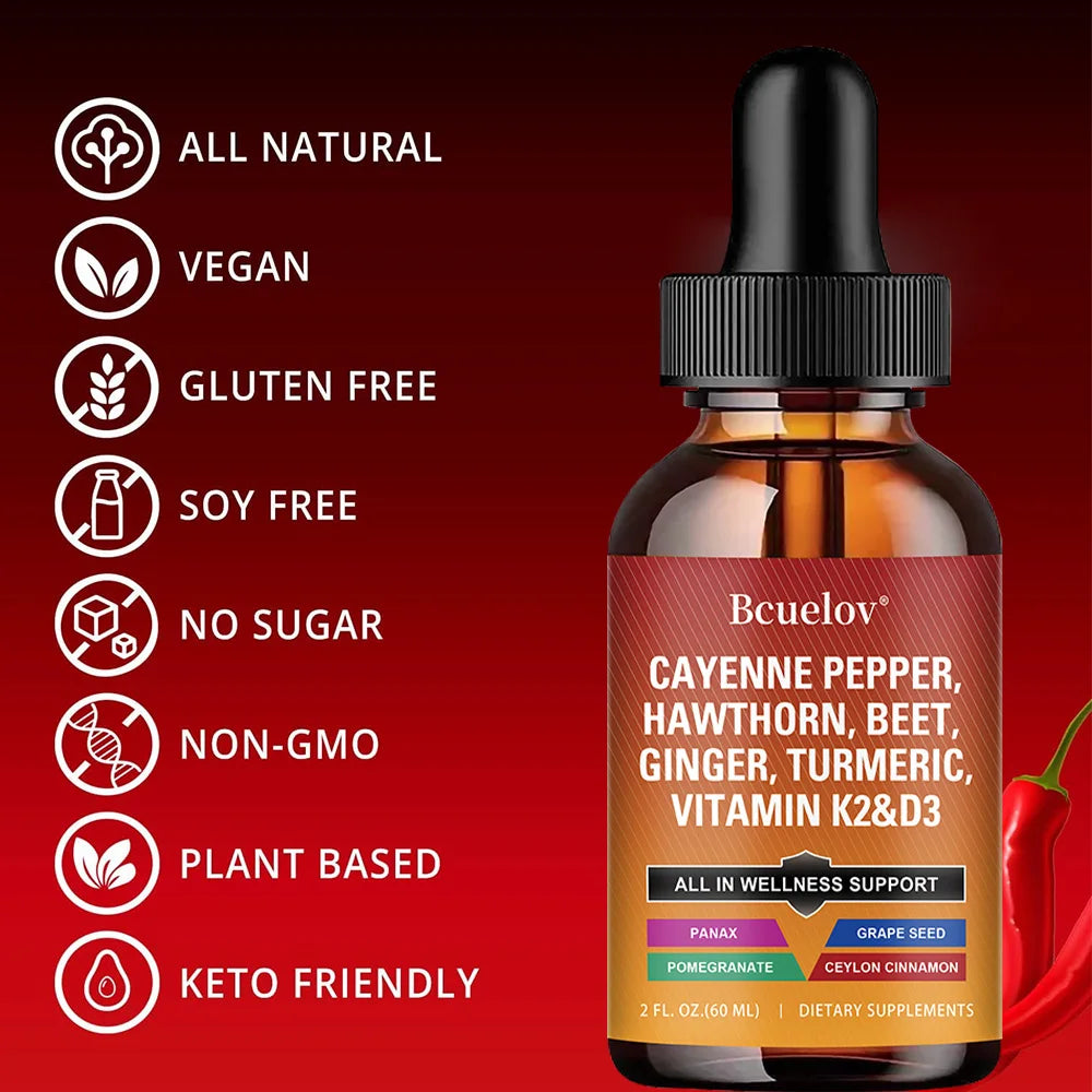 Cayenne Pepper Liquid Drops – D3 K2, Turmeric & Ginseng Blend