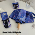 Purple Cartoon Cat Folding Umbrella Professional Sun Protection and UV Protection Umbrella Suitable for Sunny and Rainy Days. Oasis Select hand movement 8K iron