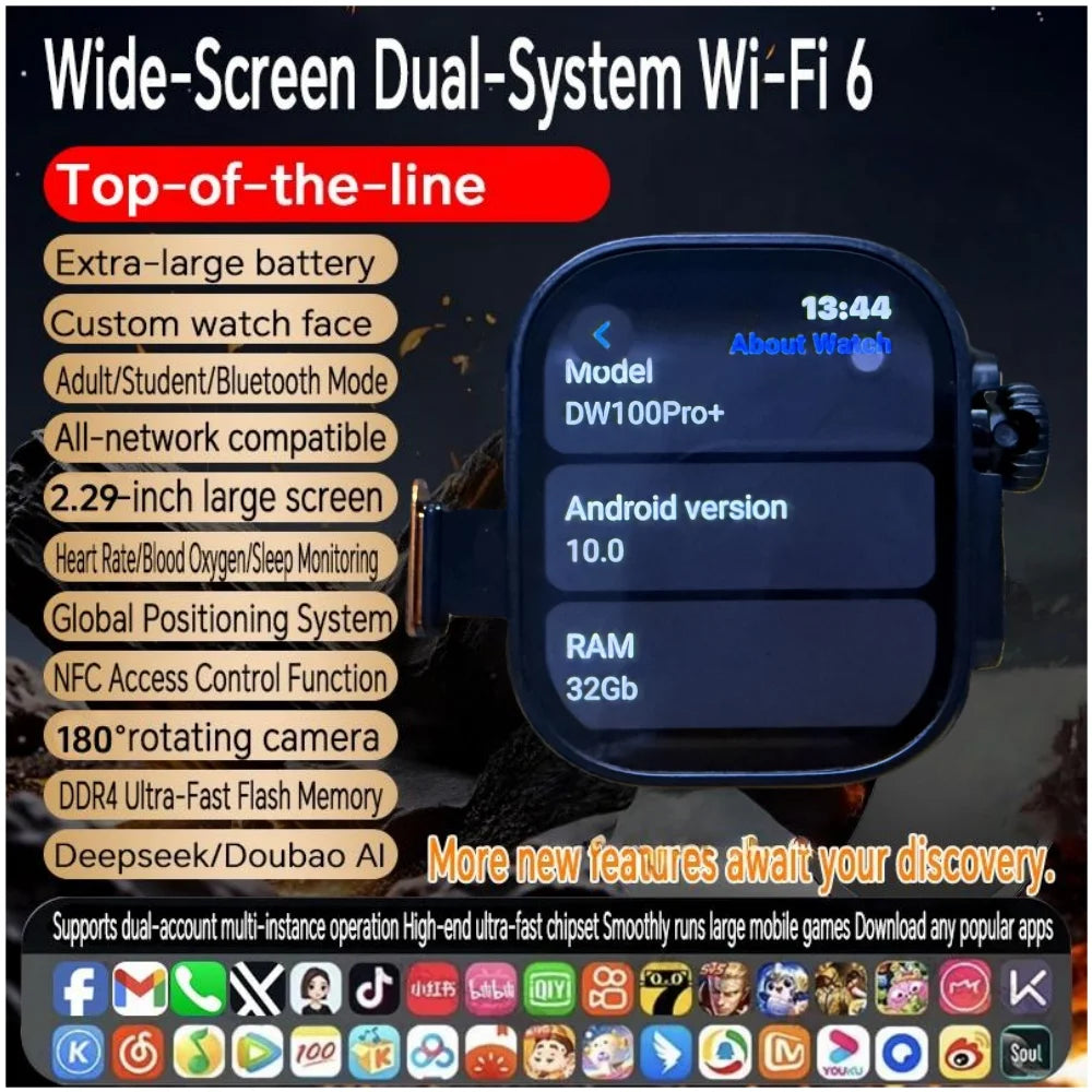 DW100 Pro plus Touch ID Smartwatch 5G Full Netcom 2.29inch Amoled Smart Watch With 32+1024GB ROM Free Download App WIFI GPS WIFI Oasis Select