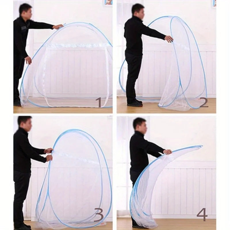 Pop-Up Mongolian Tent Mosquito Net with Full Edge Coverage, Sturdy Iron Frame & Linen/Polyester Blend Mosquito Net Oasis Select