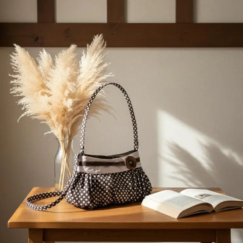 Retro Polka Dot Underarm Bag Cute Pleated Cloud Bag Wooden Button-decor Handbag Casual And Versatile Commuter Shoulder Bag Oasis Select Default Title