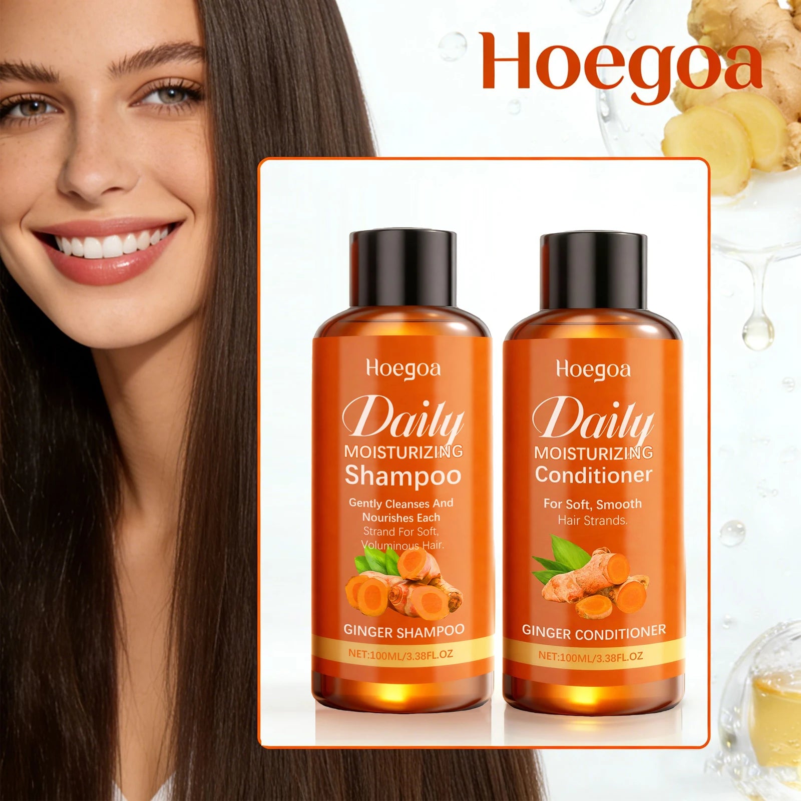 HOEGOA Ginger Shampoo & Conditioner – Hair Loss & Regrowth Ginger Hair Care Set Oasis Select