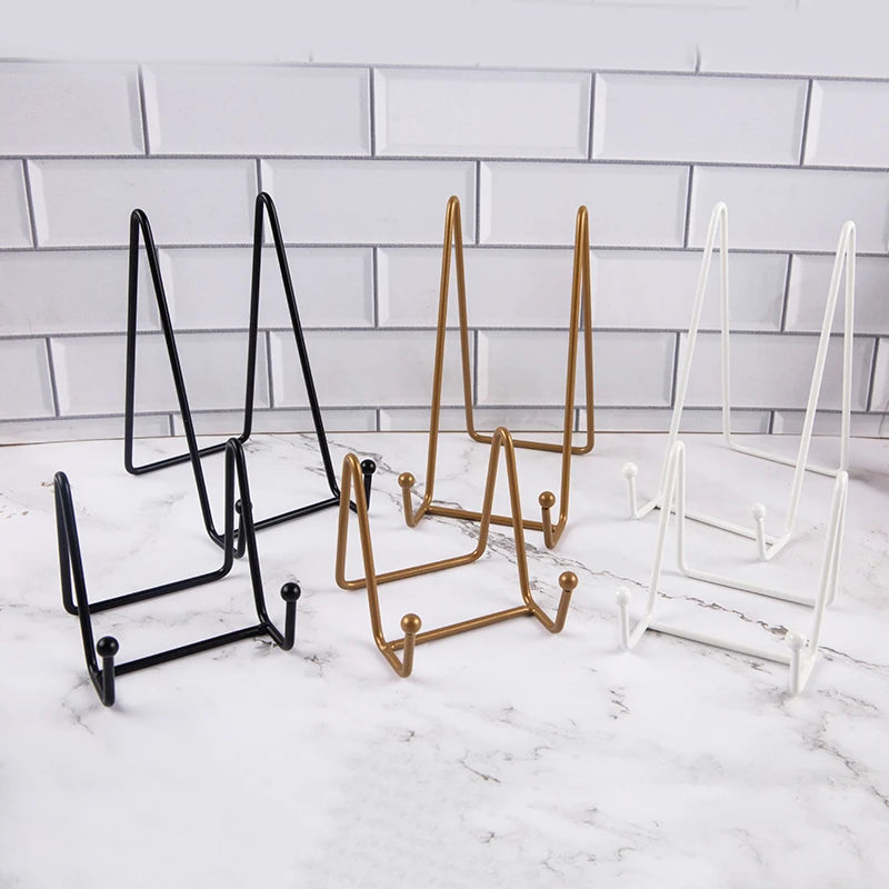 1pc Plate Display Stand Picture Easel Metal Plate Stands Holder Display Pictures Frame Photo Decorative Plate Dish Tabletop Arts Oasis Select