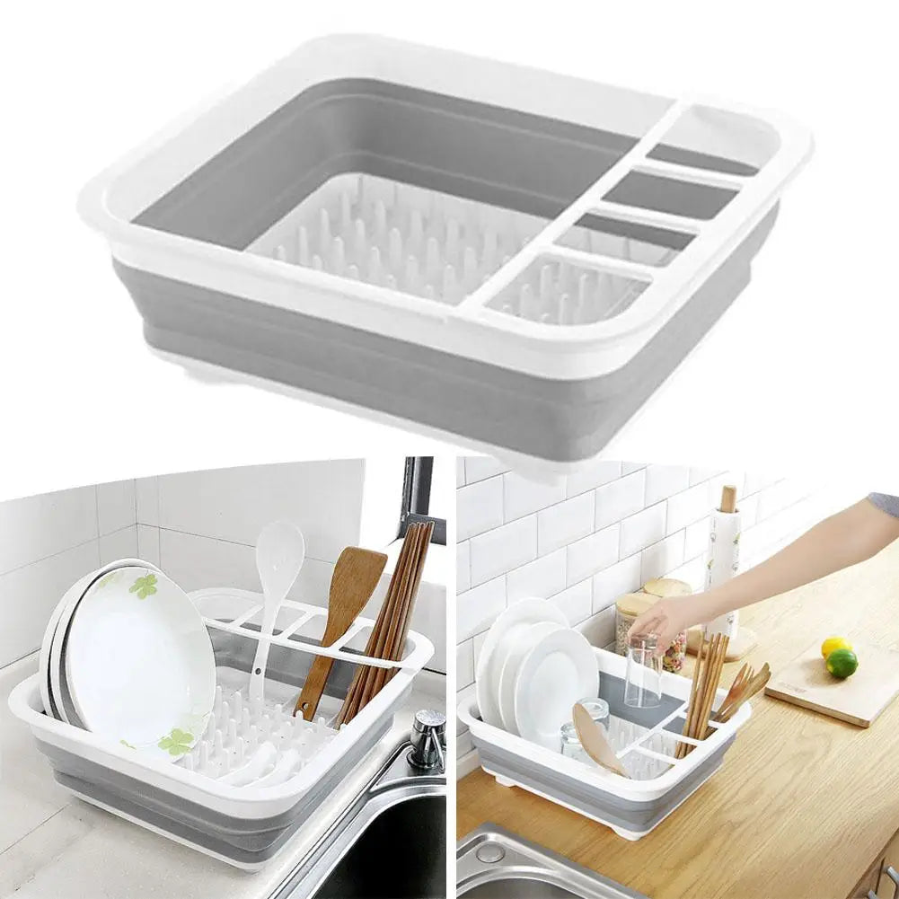 Collapsible Dish Drying Rack, Sink Dinnerware Organizer Storage Tray, Portable Foldable Dish Drainer for Kitchen RV Camper Van Oasis Select