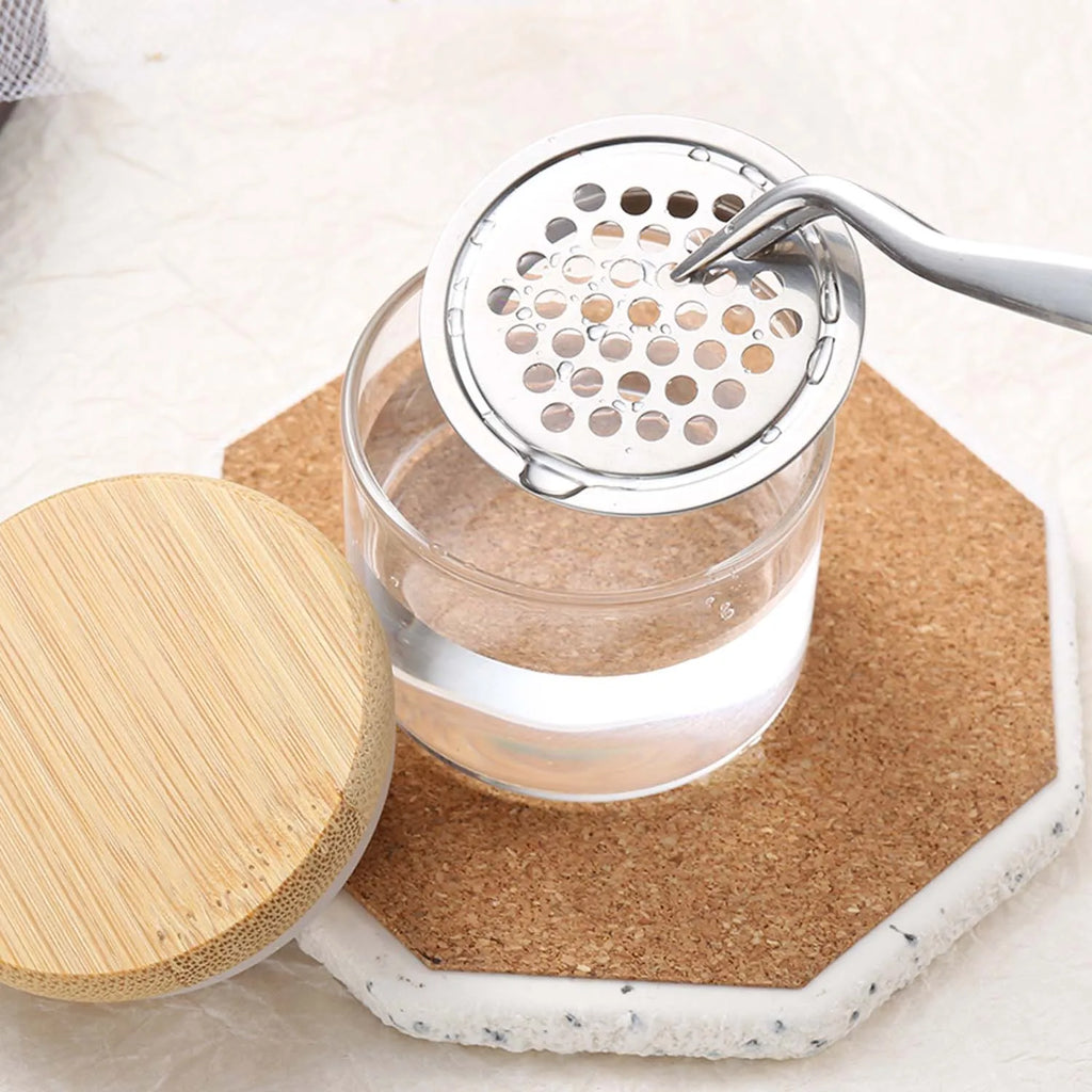 Nail Brush Cleaner Cup Wash Pen Brush Cup with Stainless Steel Mesh Base Nail Drill Bits Cleaning Container Crystal Glass Cup Oasis Select