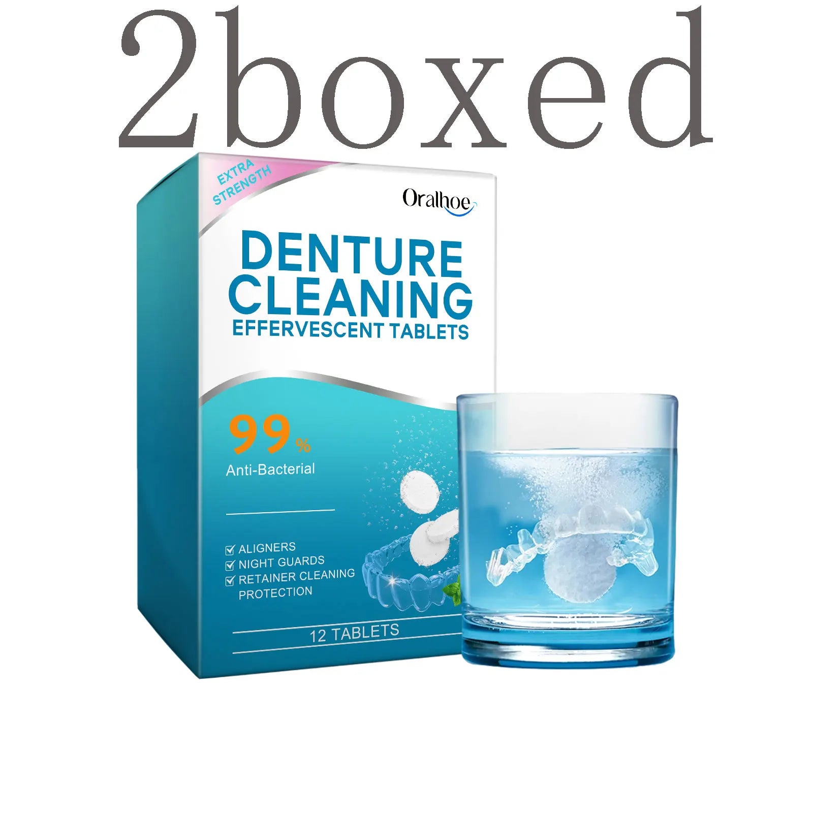 Denture Cleaning Effervescent Tablets, Gentle Cleaning, Stain Removal, Fresh Clean, Daily Portable Effervescent Tablets Oasis Select 2boxed