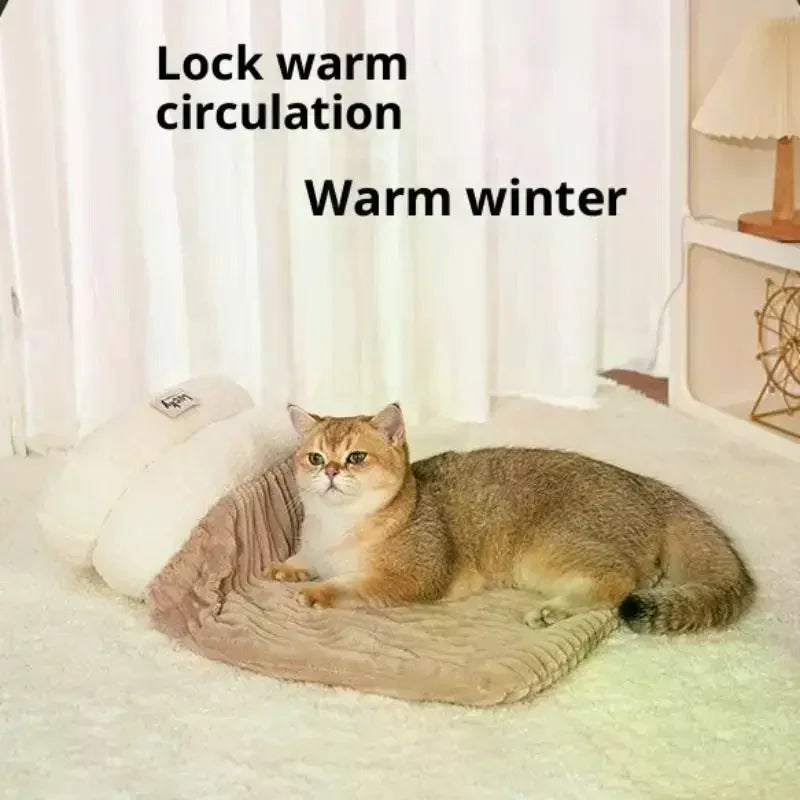 Enclosed Cat Cave Bed – Warm Thickened Sleeping Bag for Cats