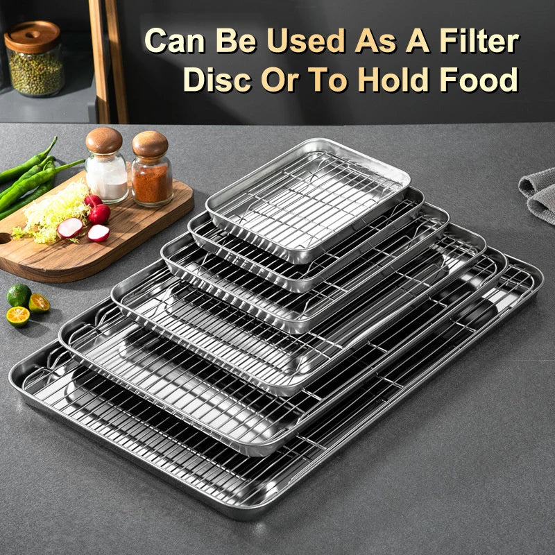 Stainless Steel Baking Tray Set with Removable Cooling Rack Non-stick BBQ Pan Tray Plate for Oven Brownie Cooking And Roasting Oasis Select