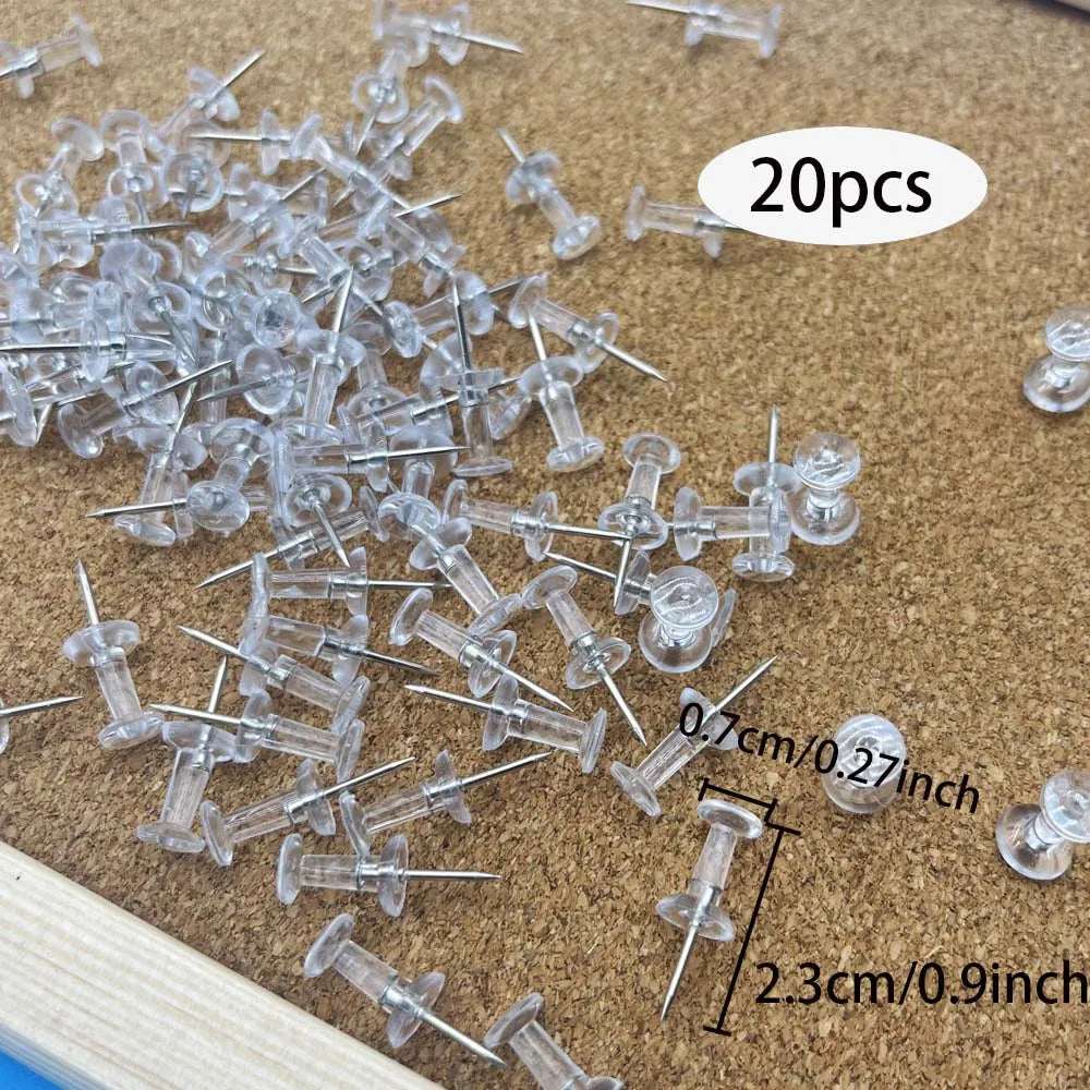 20/50/100pcs Push Pins Transparent Thumb Tacks With Plastic Box Home Office School Craft Projects Cork Board Photo Wall Bulleti Oasis Select 20pcs