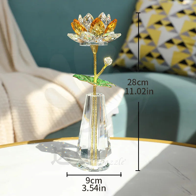 Crystal Lotus Creative New Lotus Living Room Coffee Table Opening New House Good Lianlian Simulation Flower Decoration Oasis Select Vase yellow Lotus