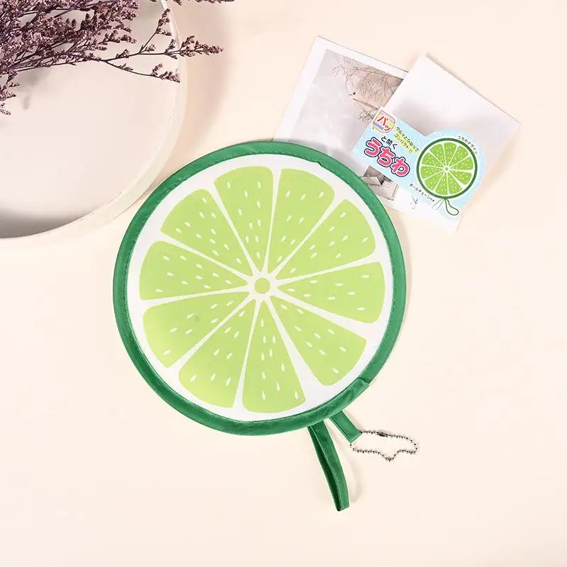 Foldable Mini Fruit Pattern Hand Fan With Keychain Portable Wind Fan For Outdoor Travel Daily Cooling Decor Accessory Gift Oasis Select Lime