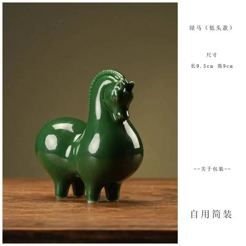 Ceramic Tea Pet Green Horse Small Ornament Home Living Room Study Office Desktop Decoration Tea Play Thing Cute Tang Horse Oasis Select 1