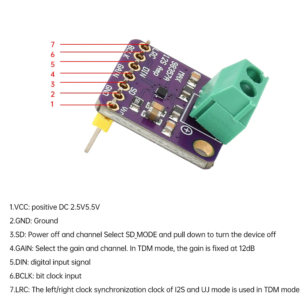 MAX98357 I2S/BGA Audio Amplifier Module Audio Amplifiers Filterless Class D Amplifier Board for Raspberry Pi ESP32 Oasis Select