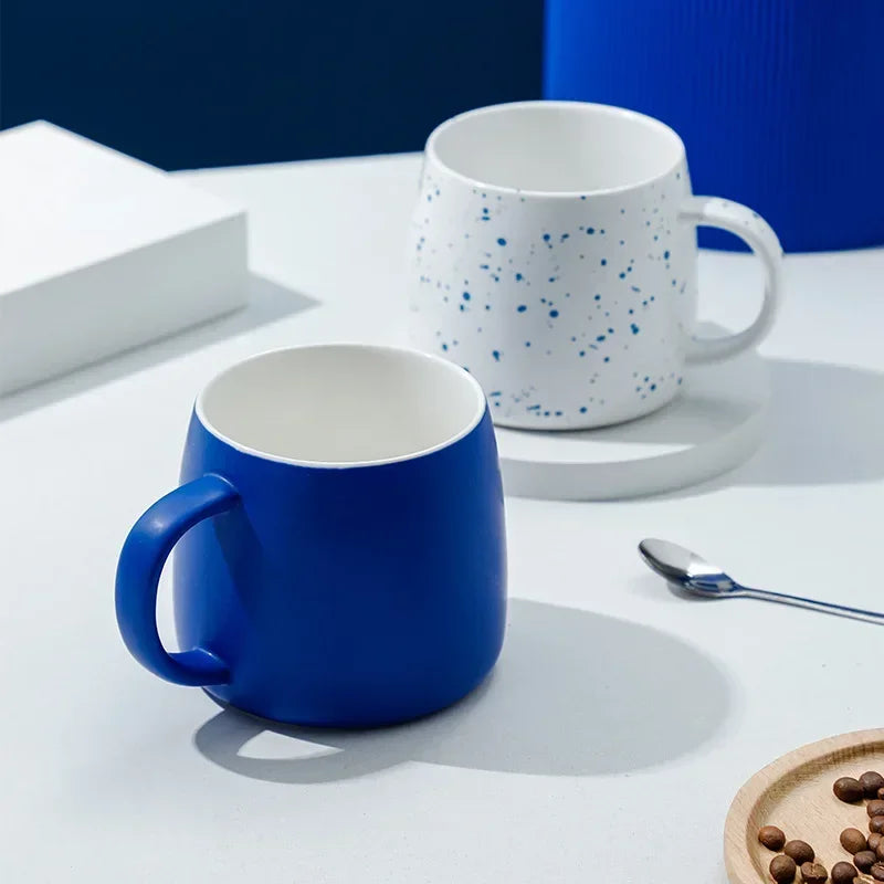 500ml Ceramic Coffee Mug with Spoon Gift Package Klein Blue Splash Ink Porcelain Mug Breakfast Oatmeal Cup Festival Gift Oasis Select