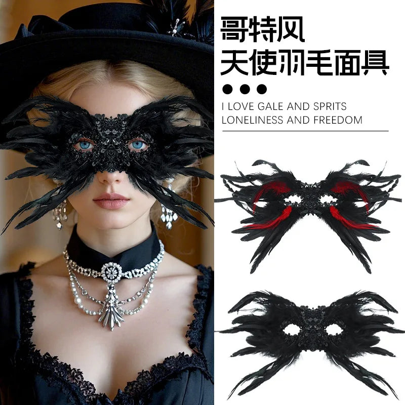 Gothic Halloween Feather Half-face Mask Performance Ball Eye Mask Sequins Oasis Select