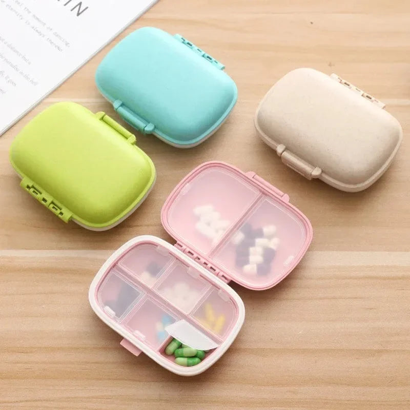 Mini Portable 8 Grids Pill Box Travel Medicine Organizer Container Wheat Sealed Tablets Storage Dispenser Box for Medicines Oasis Select