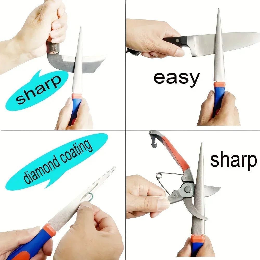 Diamond sharpening stone, double-sided sharpening, dual flat and curved design, easy-to-hold handle knife sharpener. Oasis Select