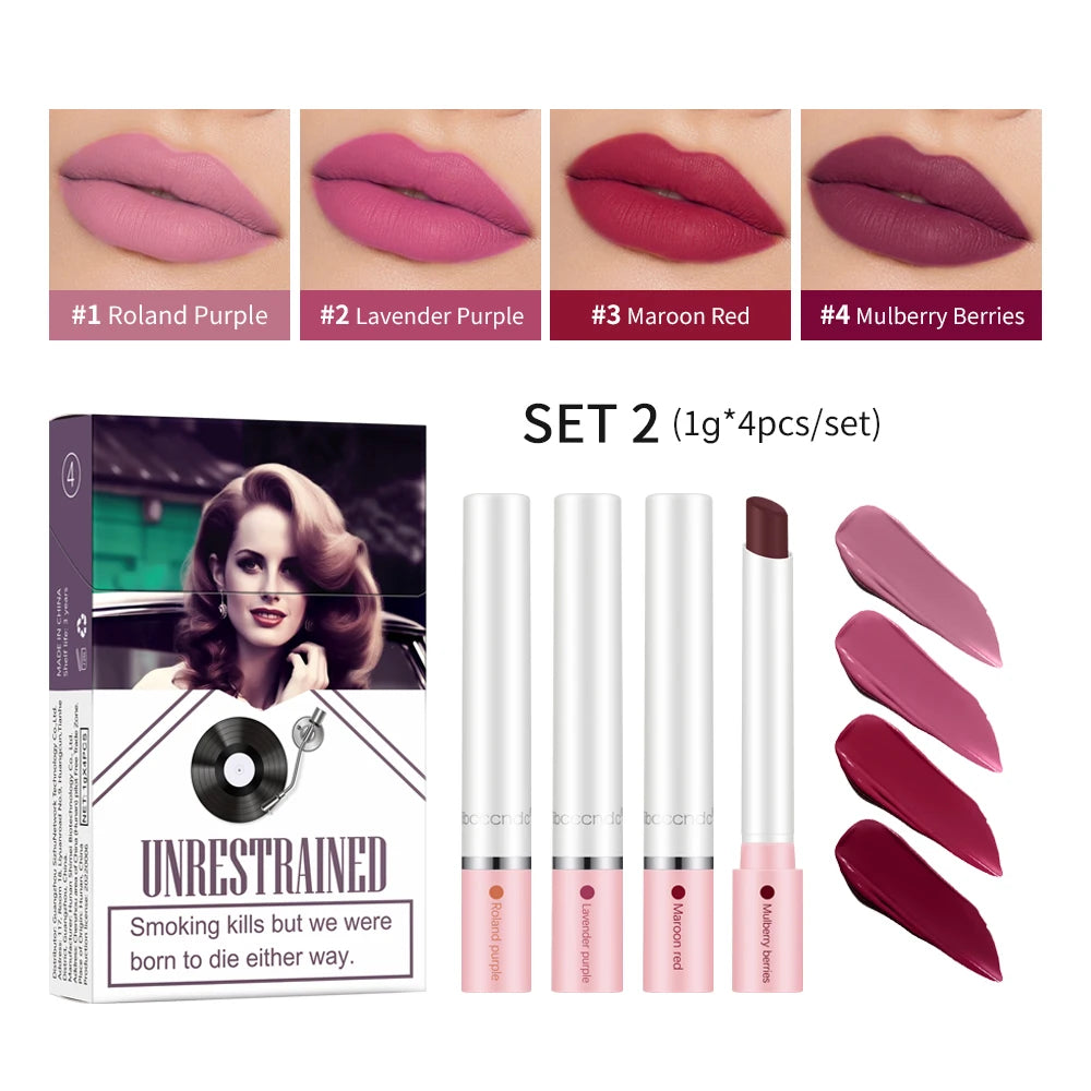 ibcccndc 4-Piece Matte Lipstick Set – Waterproof Long-Lasting