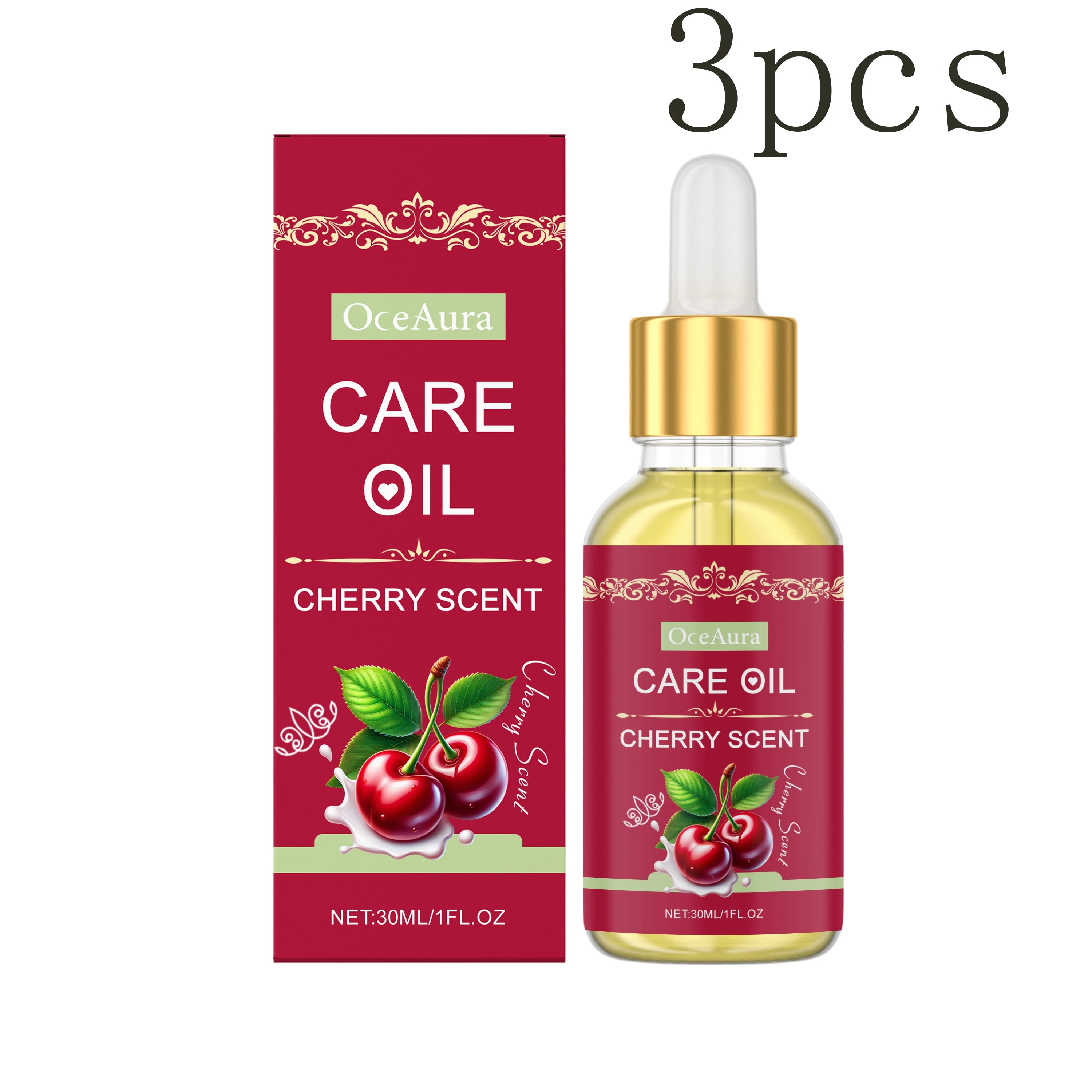 Natural Cherry Feminine Care Oil - Soothing Massage Formula, Gentle Moisturizing for Long-Lasting Soft & Supple Skin Oasis Select 3pcs