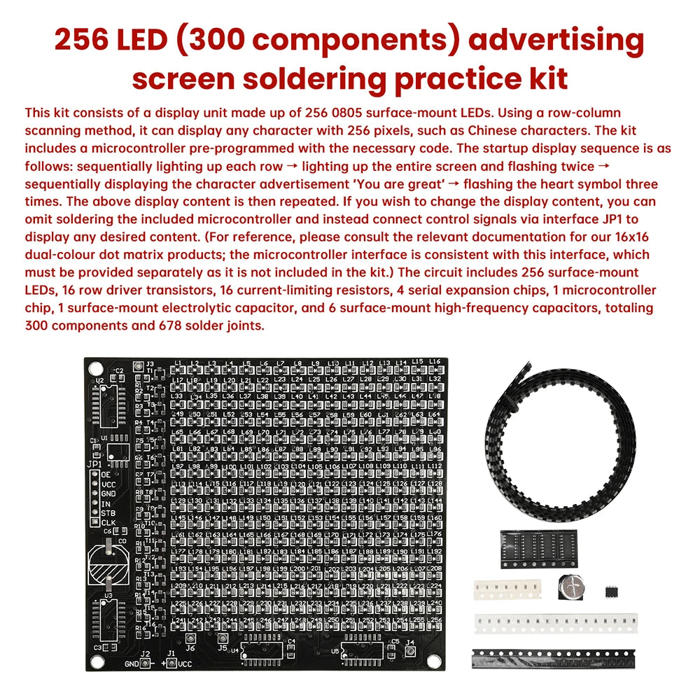 64LED/256LED Red Display LED SMD Dot Matrix Advertising Screen Kit SMT Component Welding Practice Board DIY Parts Oasis Select