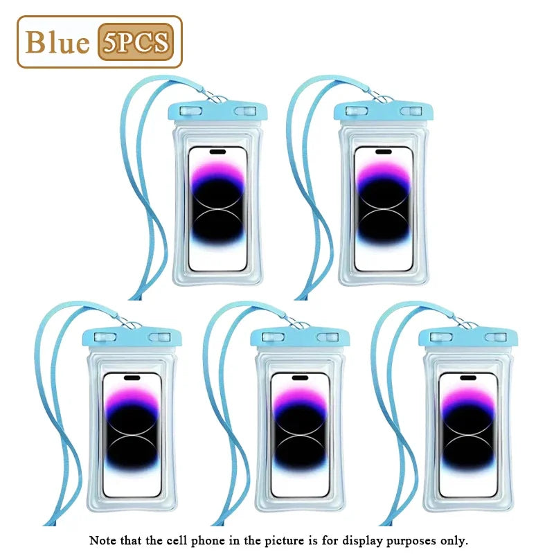 1-20PCS High Transparency Waterproof Phone Pouch with Air Cushion Floating Touch Screen Compatible for Swimming Rafting Beach Oasis Select Blue-5PCS