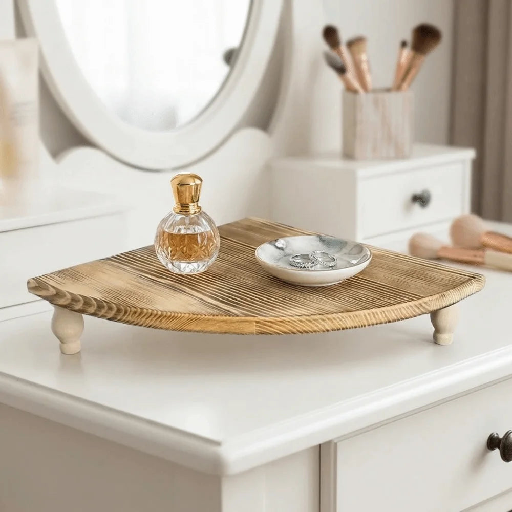 Wooden Fan-Shaped Corner Shelf | Decorative Storage Rack