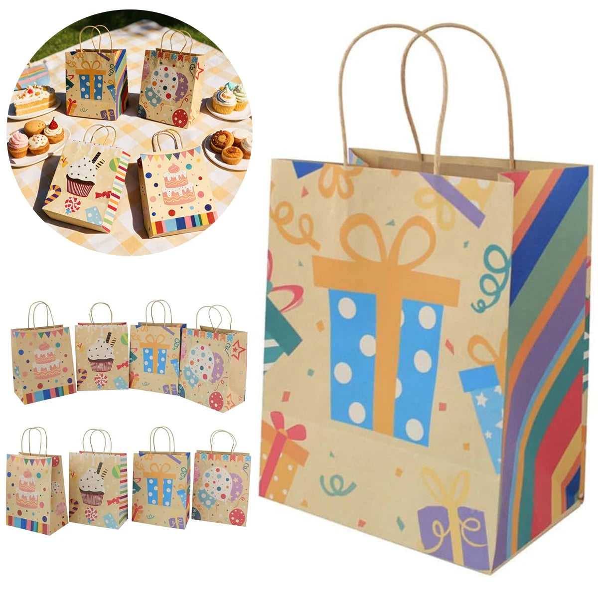 12 PCS Large Kraft Paper Gift Bags With Handles Sturdy Party Favor Bags Goodie Bags Bulk Birthday Wedding Holiday Classroom Oasis Select