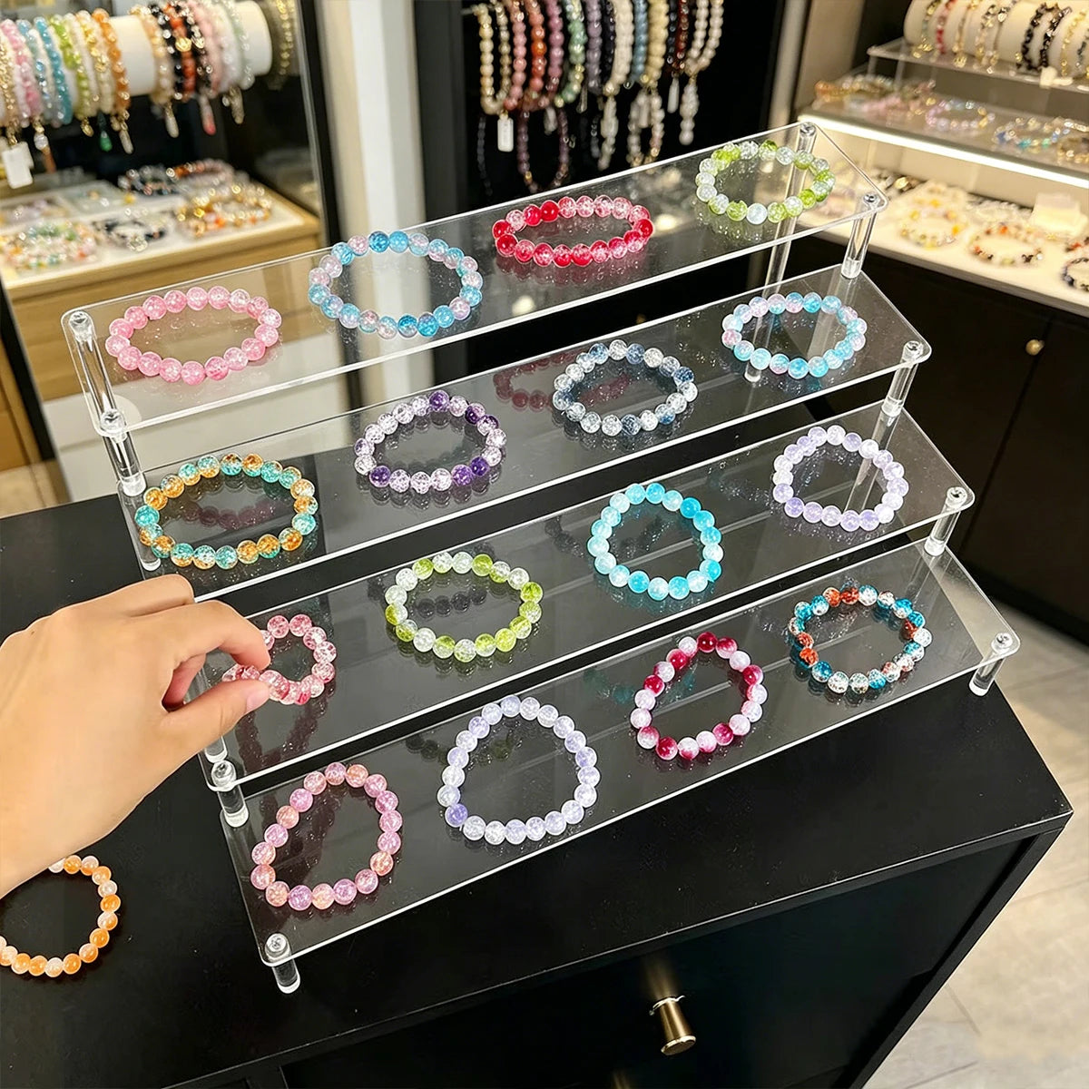 1pc Bracelet Jewelry Acrylic Display Stand Transparent/Black Jewelry Storage Stand Dressing Table Display Stand Store Stand Oasis Select