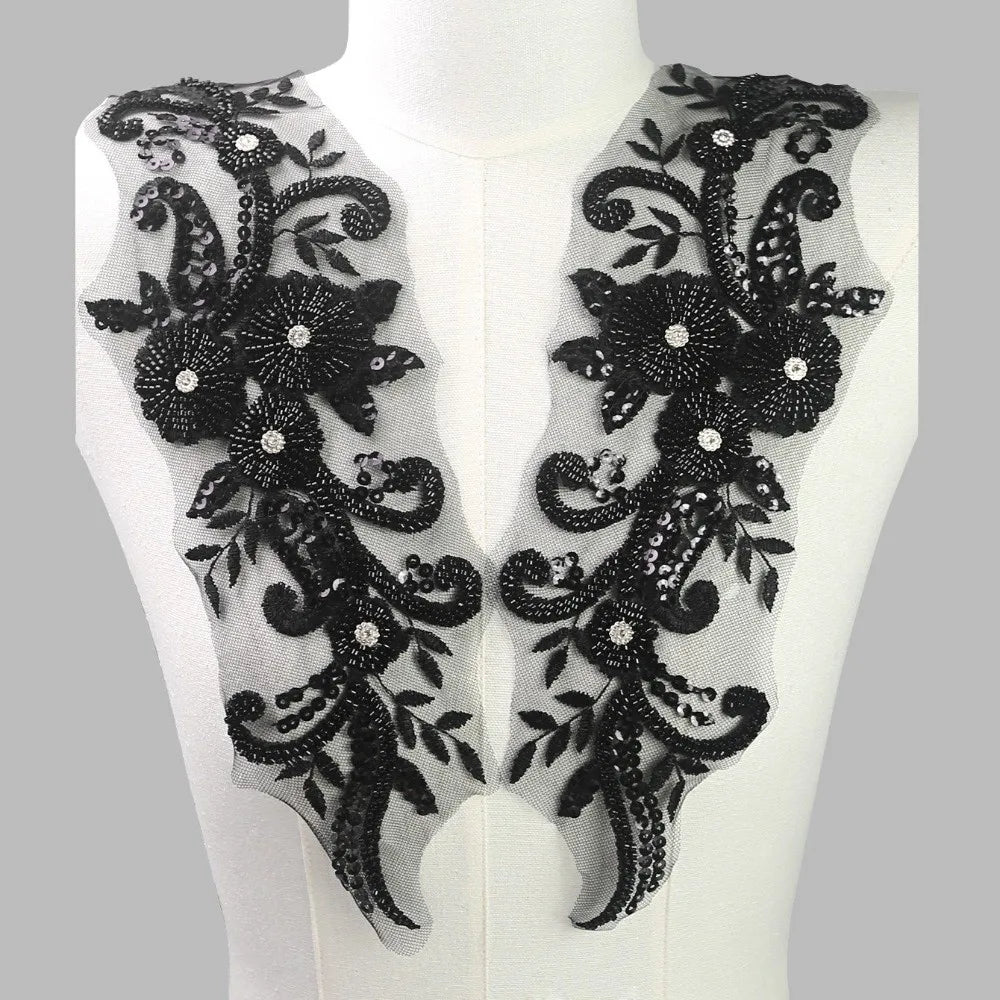 Rhinestone Flower Lace Applique Patch Handsewn Glass Drill Flower Embroidery Applique DIY Evening Gown Wedding Dress Accessories Oasis Select