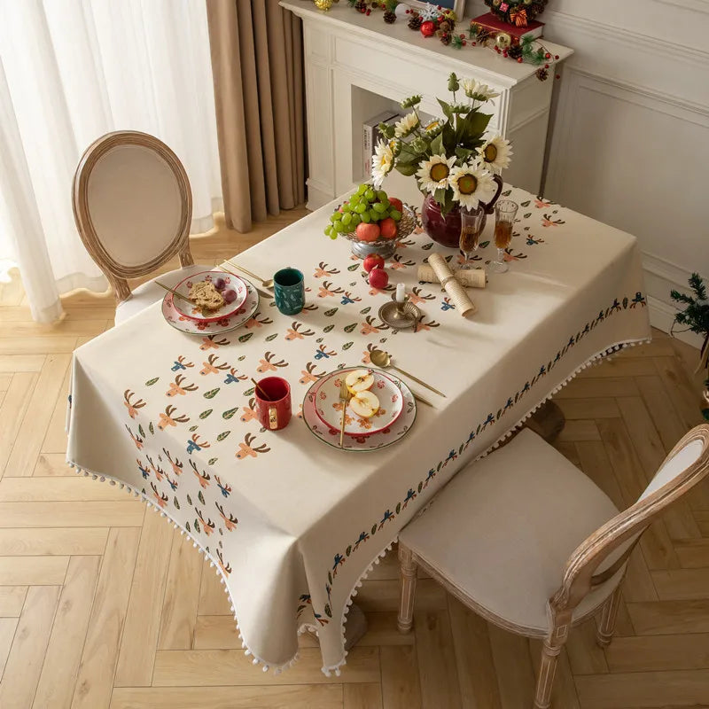 Christmas Decoration Colorful Spun Jacquard White Ball Tablecloth Rectangular Tablecloth Festive Atmosphere Oasis Select