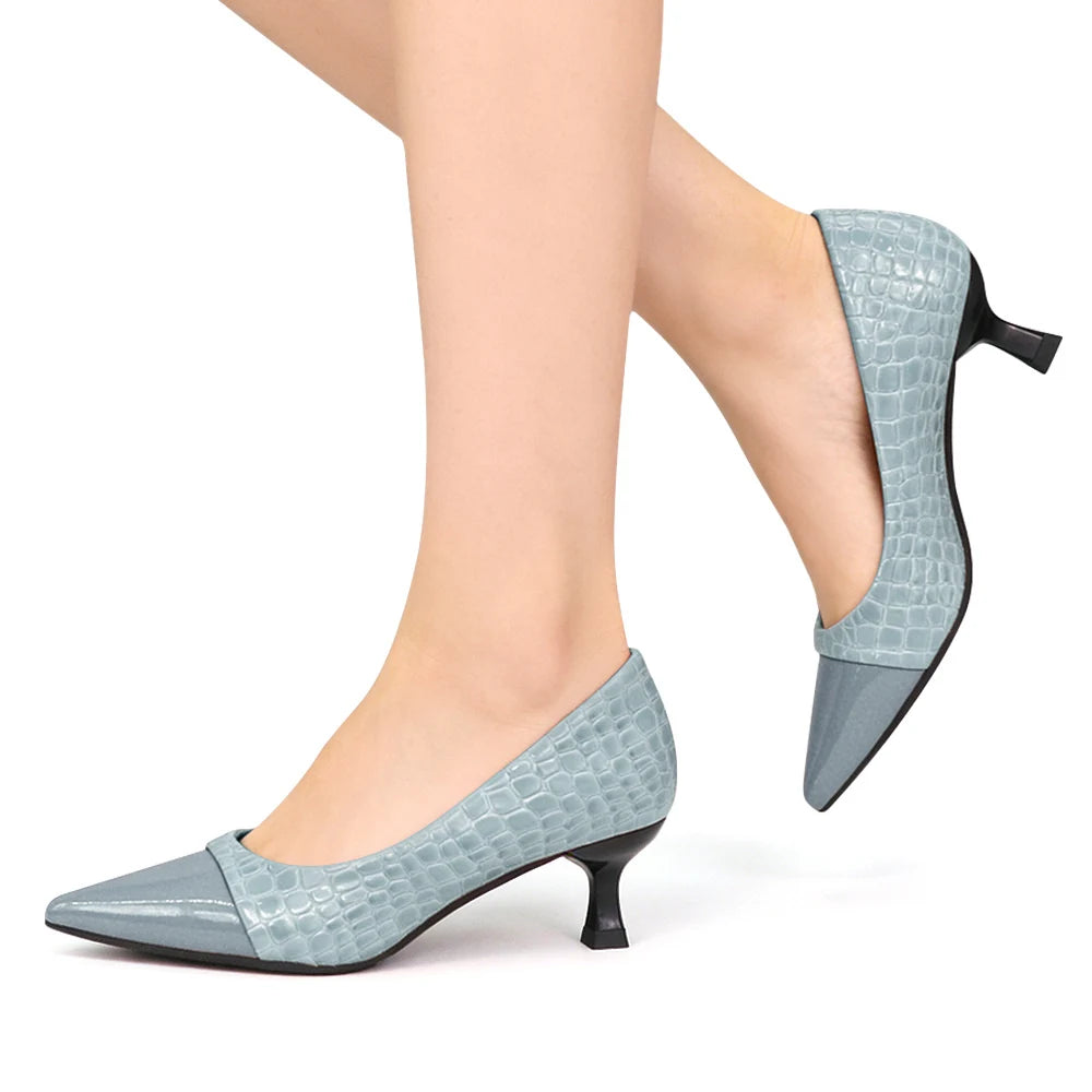 Sky Blue Pointed Toe Pumps Faux Leather Block Heels for Office, Wedding Guest & Spring Parties, Comfortable Slip-On Dress Shoes Oasis Select