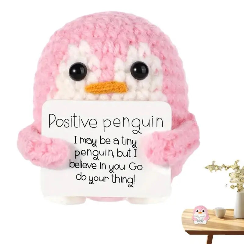 Knitted Emotional Support Penguin Crochet Doll with Positive Card Cute Crochet Doll Mini Penguin Toy Decor Home Accent Ornaments Oasis Select