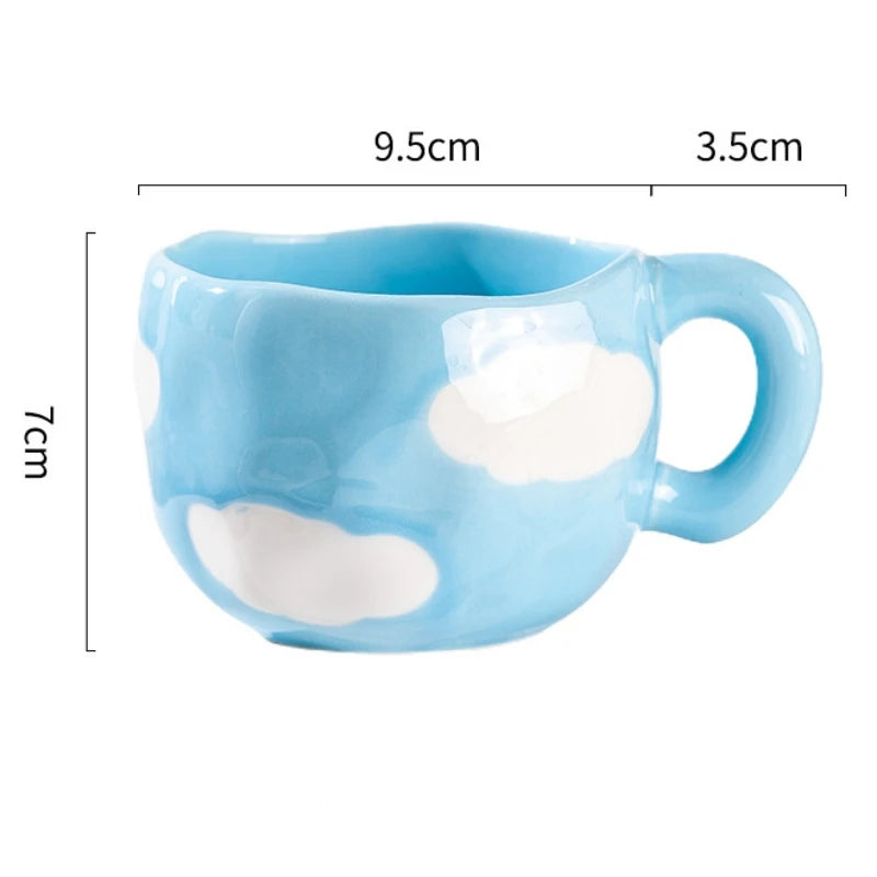 300ML Ceramic Mug Flower Heart Pattern Cute Hand Pinched Irregular Creative Style Coffee Cup Breakfast Milk Afternoon Tea Cups Oasis Select Clouds 300ml