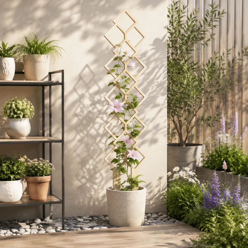Wooden Garden Plant Trellis Hollow Out Climbing Stand Plant Support Rack Flowers Vine Geometric Plant Trellis Frame Oasis Select