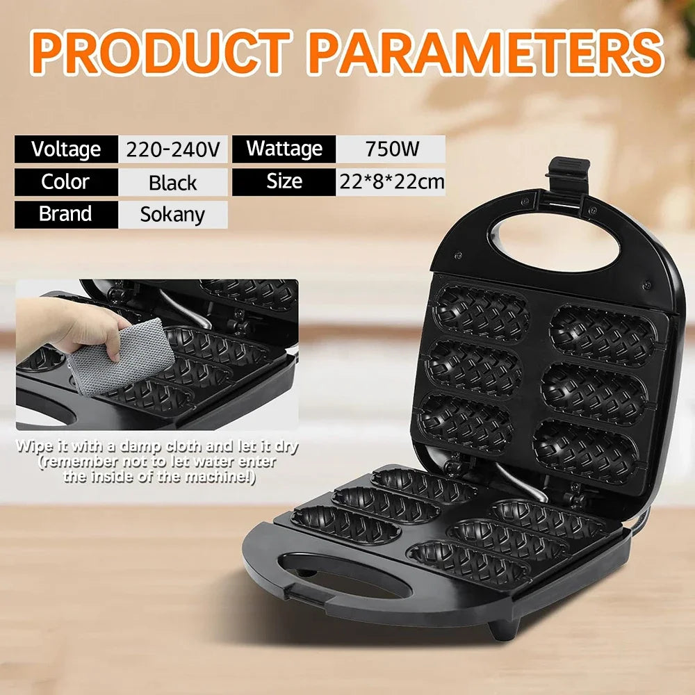 Electric Hot Dog Machine Waffle Maker 6 Corn Dogs Non-Stick Double-sided Heating Sausage Roll Maker Breakfast for Kid Party 220V Oasis Select