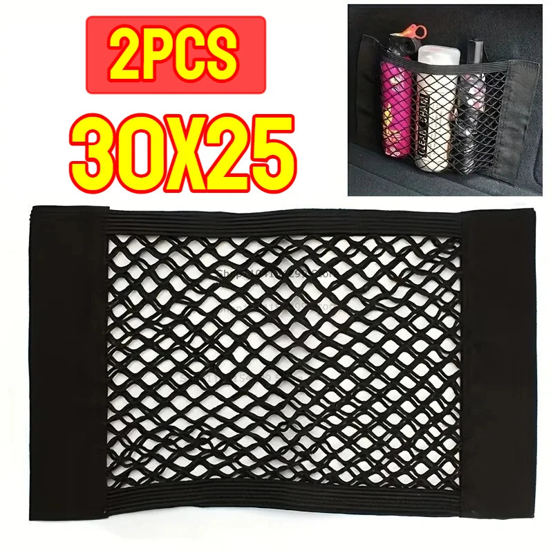 Car Back Rear Trunk Organizer Net Mesh Seat Elastic String Magic Sticker Universal Storage Bag Pocket Auto Put Paper Stowing Oasis Select 30x25-2PCS